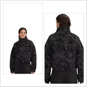Lululemon Scuba Oversized Fleece Funnel Neck Jacquard Camo Black Grey Size M/L